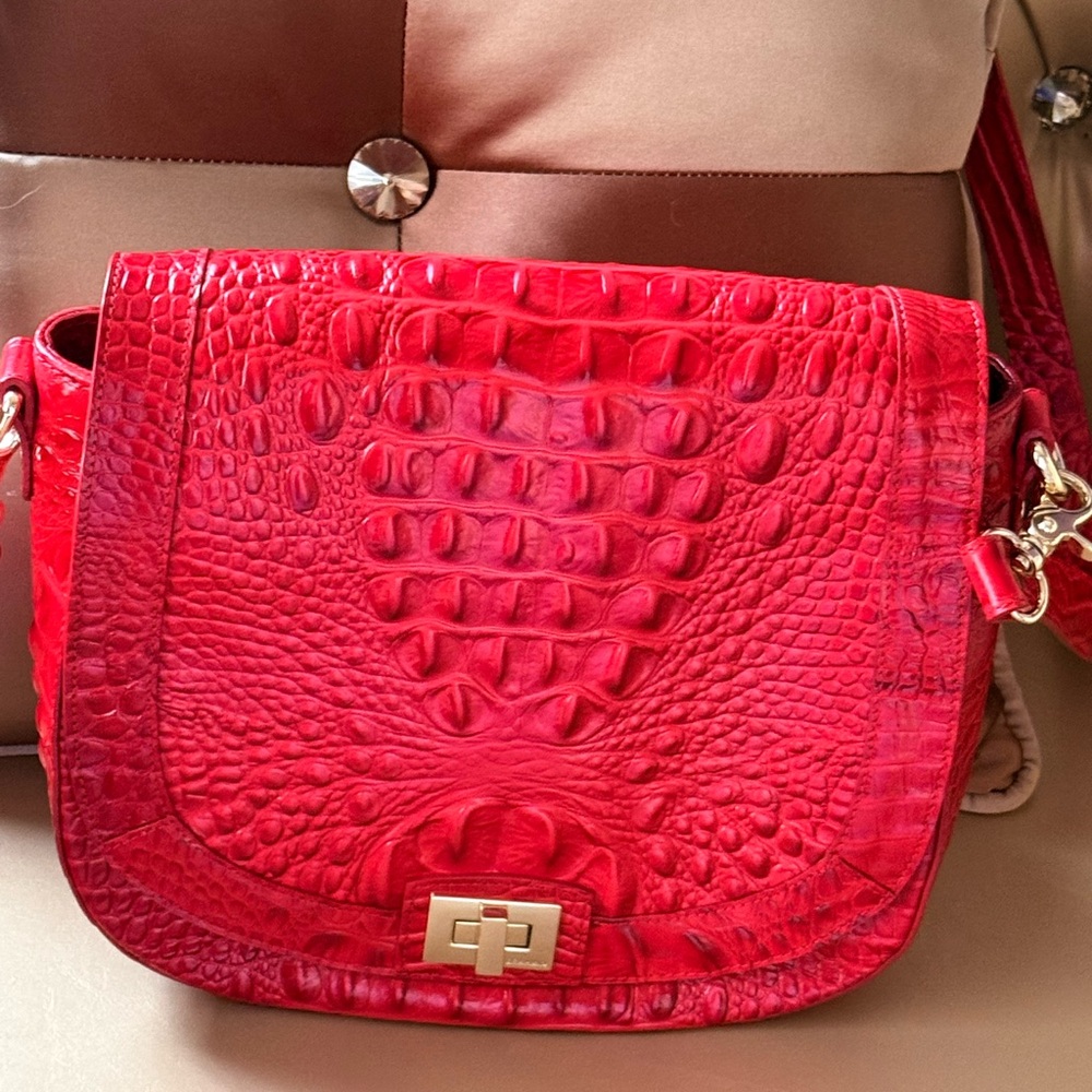 Brahmin Red Crossbody Bag with Crocodile Texture